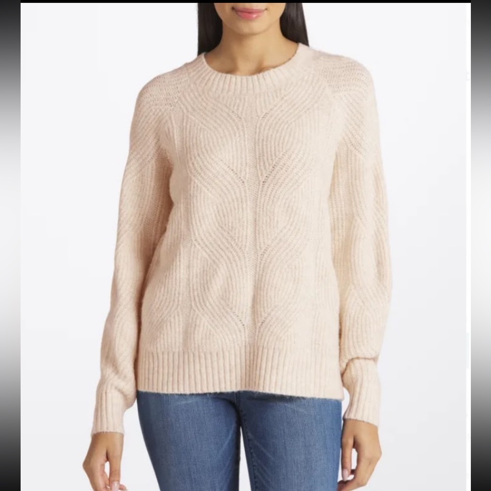 NWOT Market & Spruce Emma Novelty Stitch Chunky Crewneck Sweater, Beige